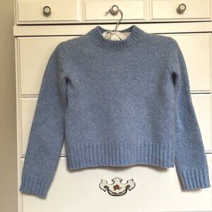 Helmut Lang Cropped Wool Sweater - Light Blue Ribbed Pullover (Size XS)